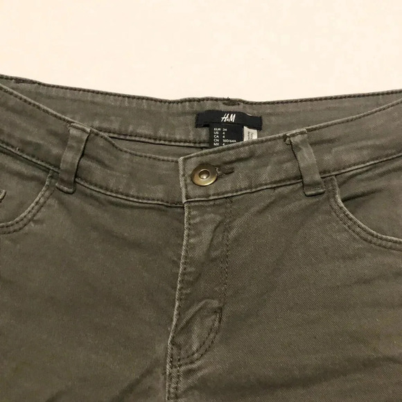 H&M Cuffed Shorts Olive Green Denim Mid Rise Womens Size 4 - Picture 4 of 12